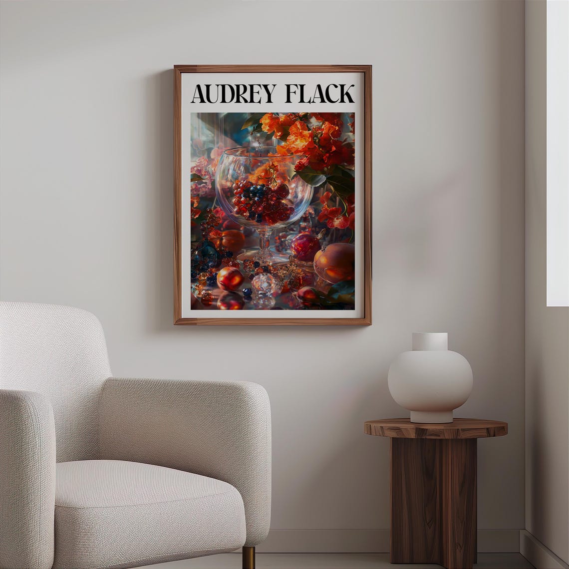 Audrey Flack Brandy Snifter Grapes Peaches Dark Glow Still Life Print - Image 2