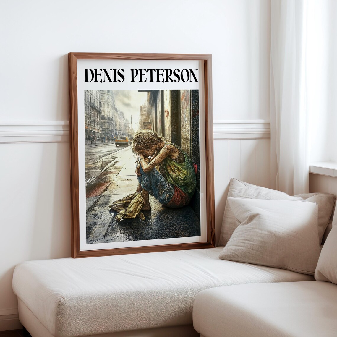 Denis Peterson Woman Seated Wet Sidewalk Rainy City Street Art Poster