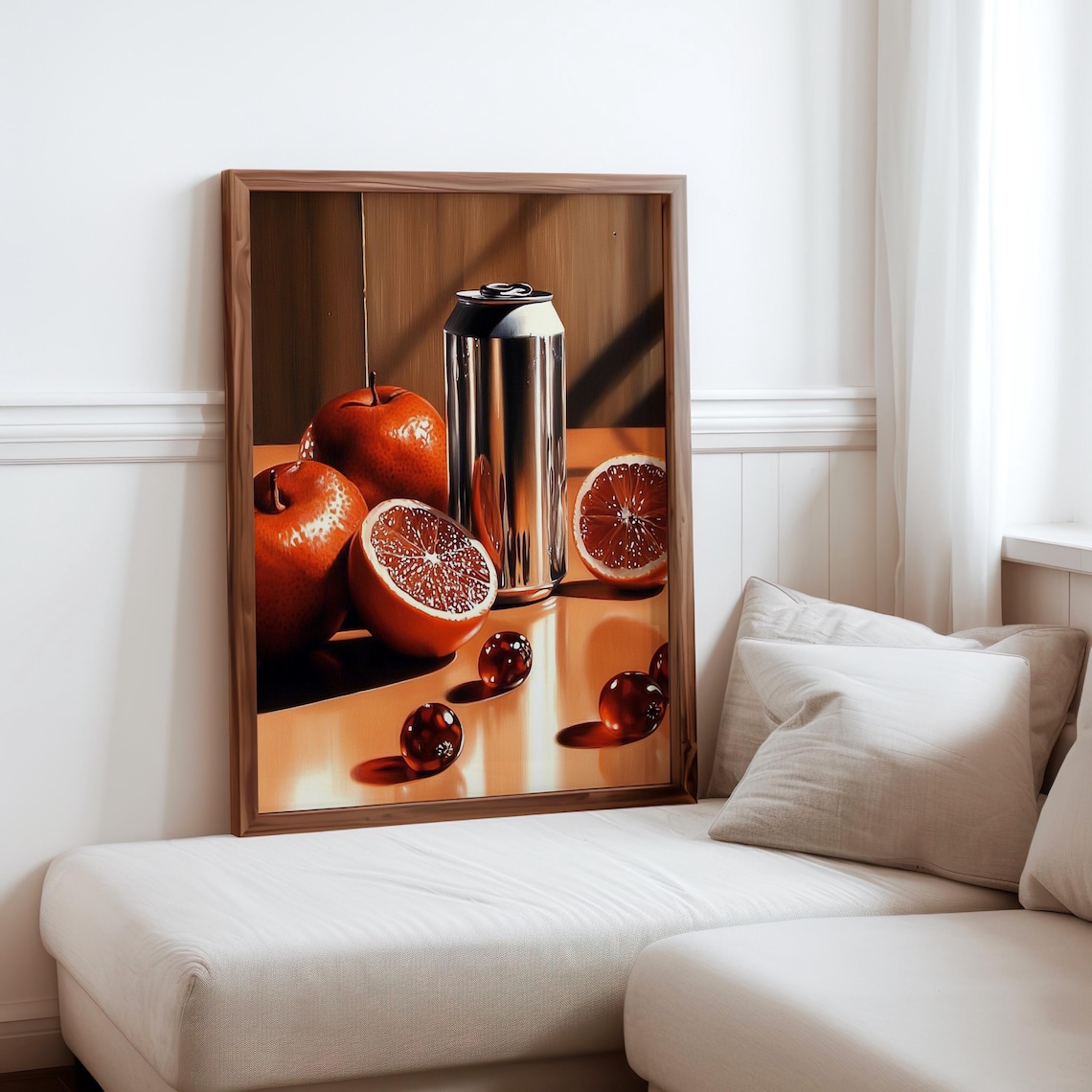 Silver Can Apples Blood Oranges Cherries Warm Still Life Print