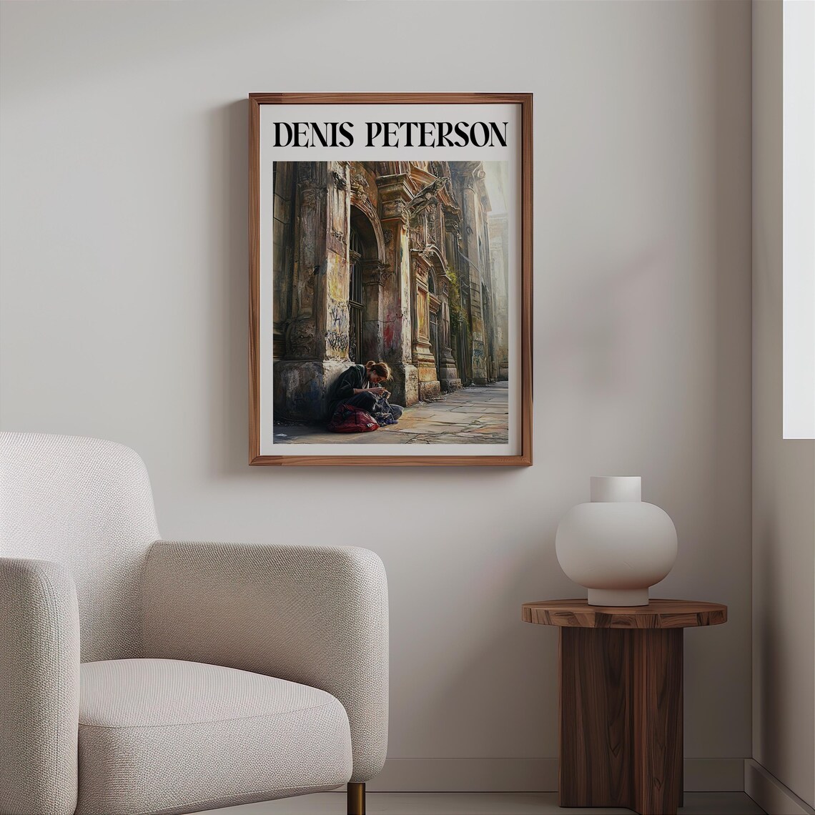 Denis Peterson Woman Sitting Against Old Stone Church Wall Art Poster - Image 2