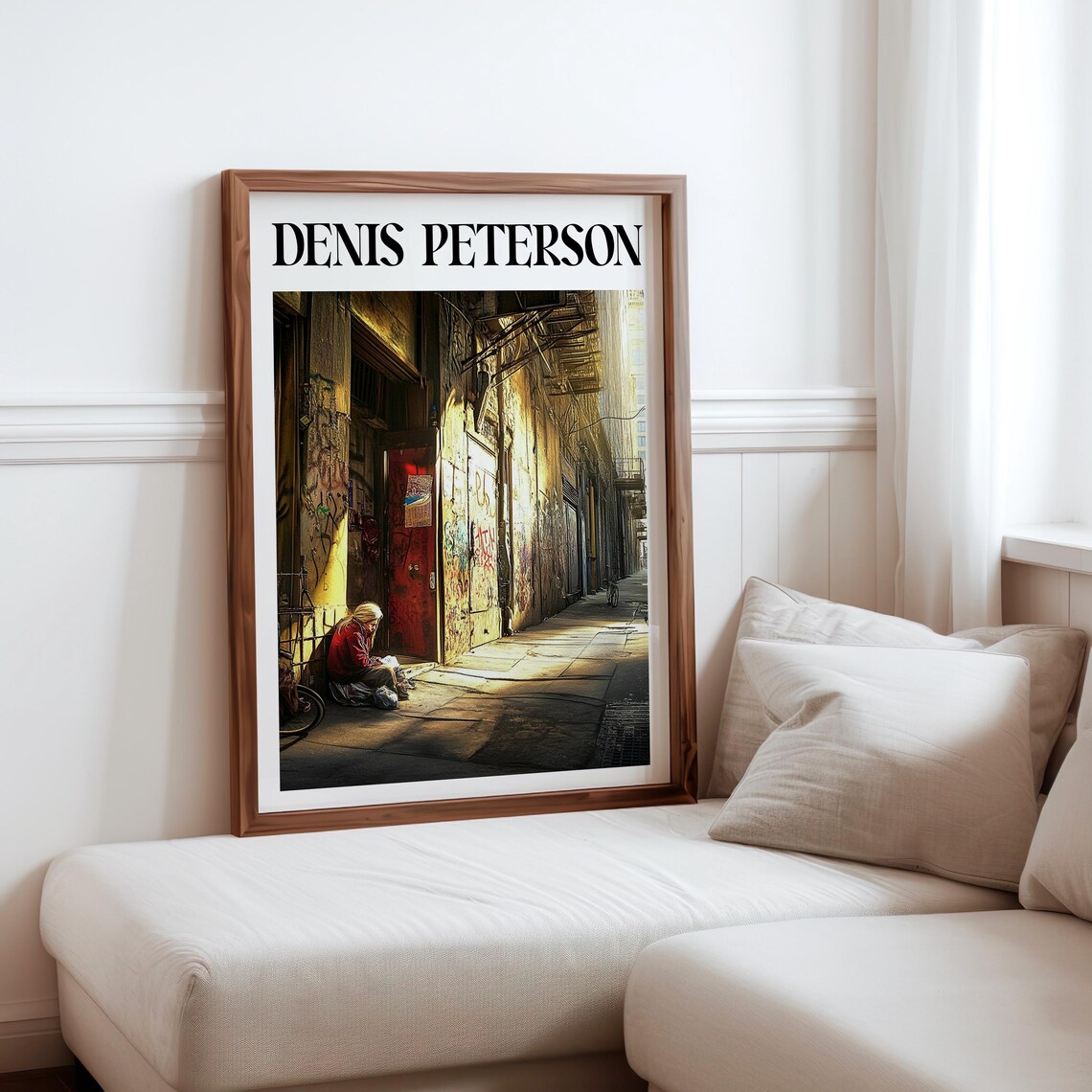 Denis Peterson Seated Figure Red Door Sunlit Graffiti Alley Art Poster
