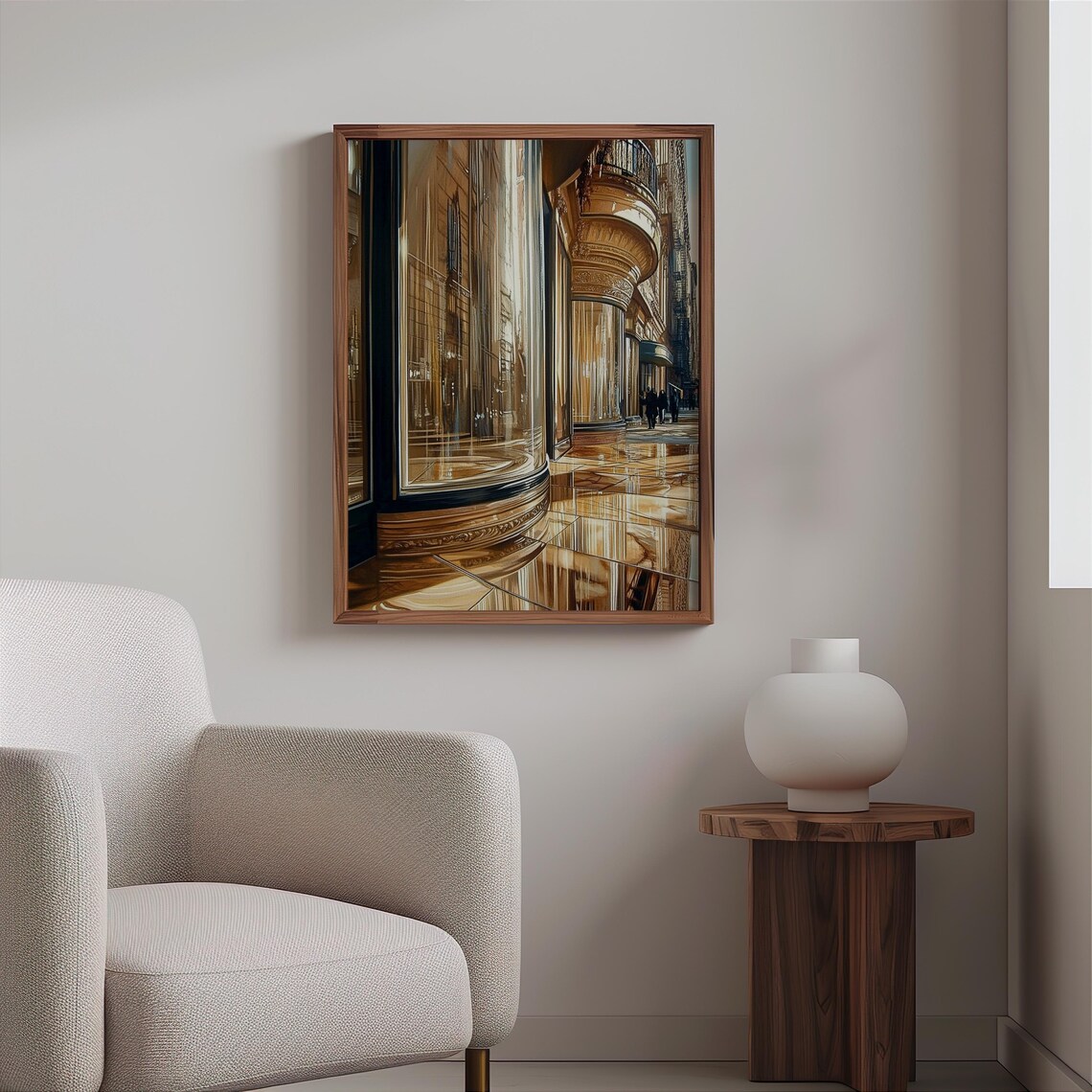 Photorealistic Ornate Golden Facade Mirrored On Marble Floor Poster - Image 2