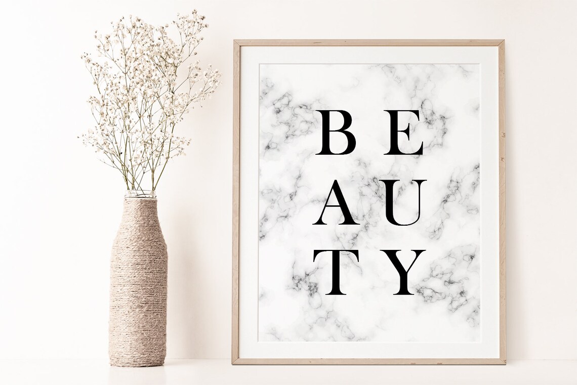 Beauty Marble Typography Minimalist Glam Bedroom Decor Wall Art - Image 2