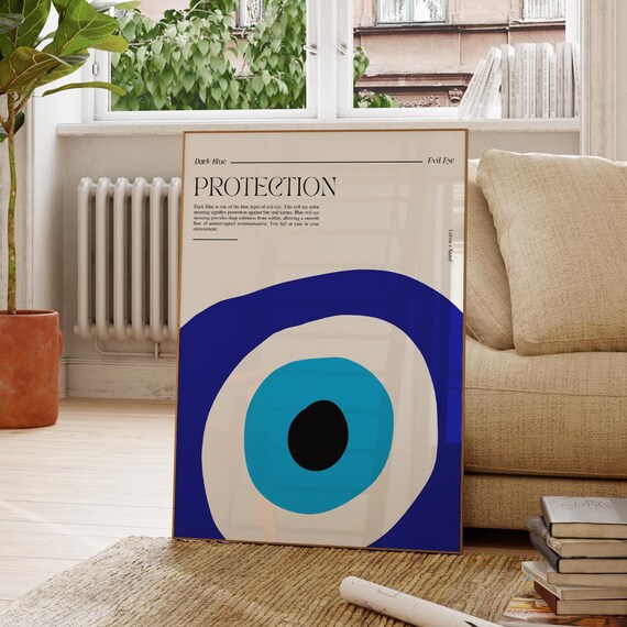 Blue Evil Eye Abstract Art Print Boho Dorm Decor Instant