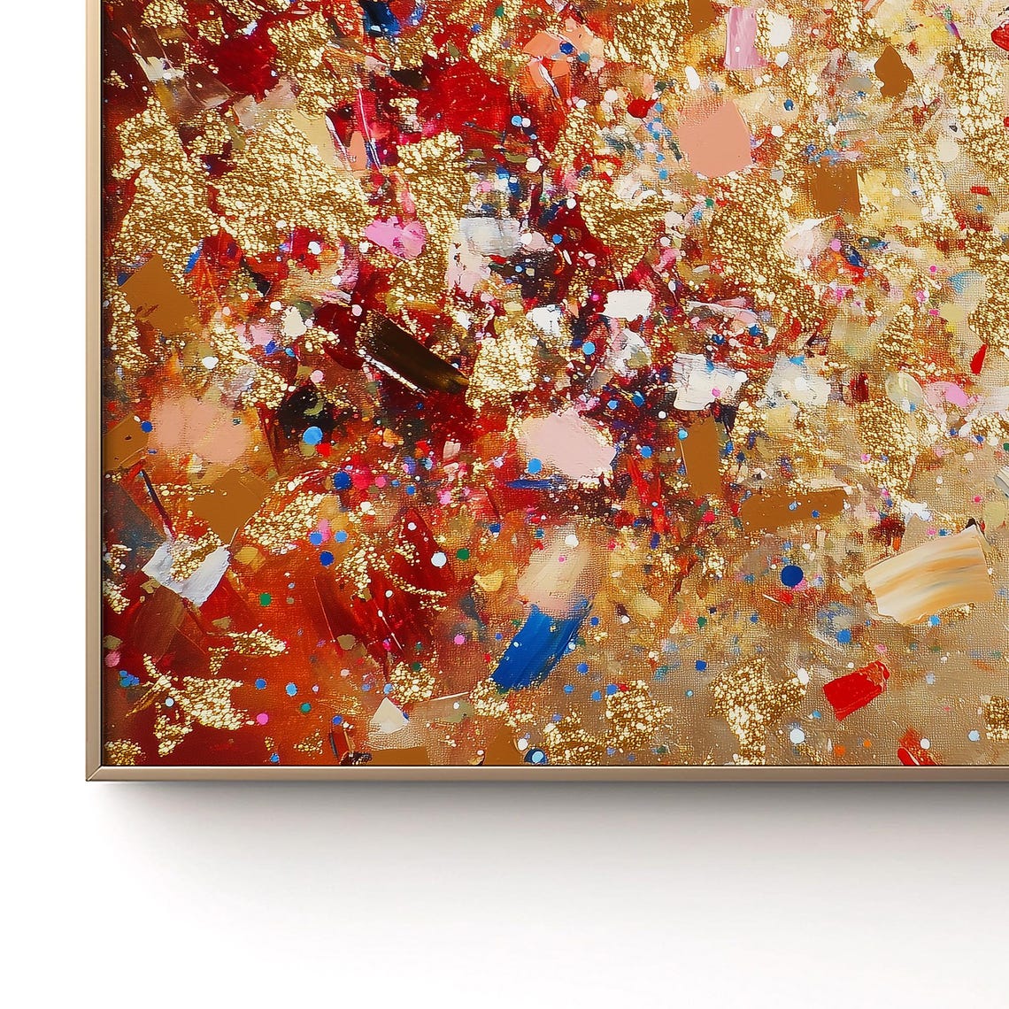 Gold Leaf Abstract Painting Red Confetti Textured Modern Poster - Image 3