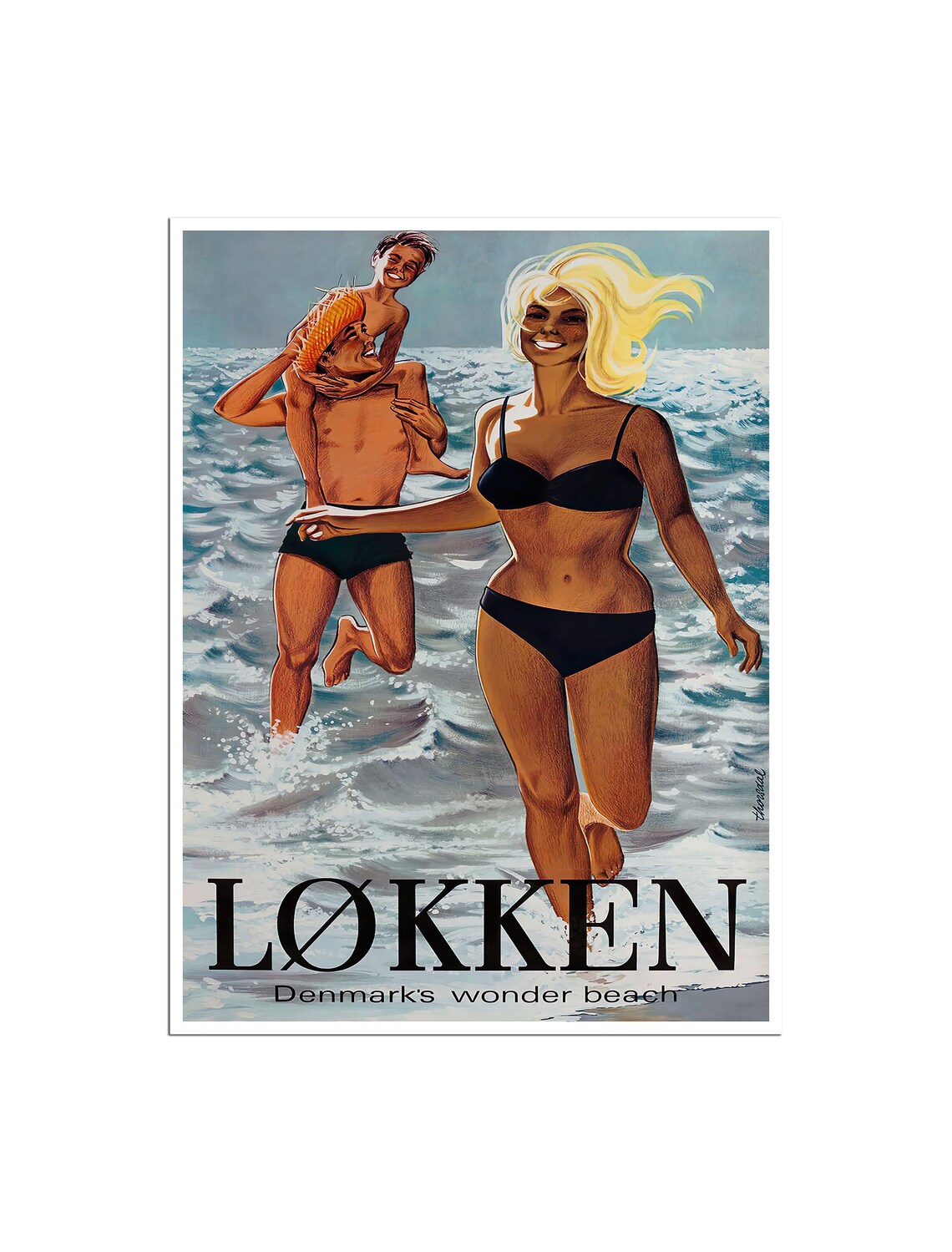 Løkken Denmark Wonder Beach Vintage Danish Travel Poster Art