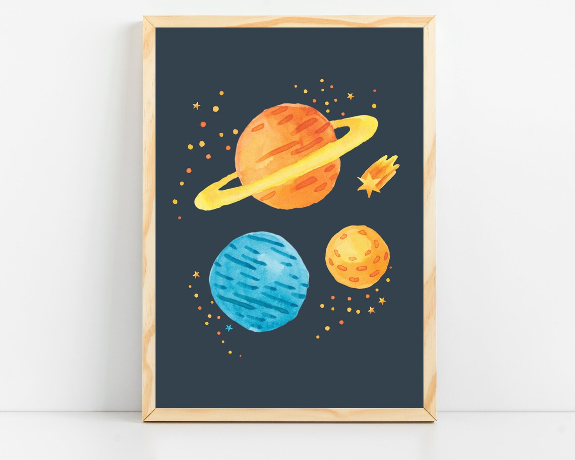 Outer Space Nursery Art Print for Kids Room Decor