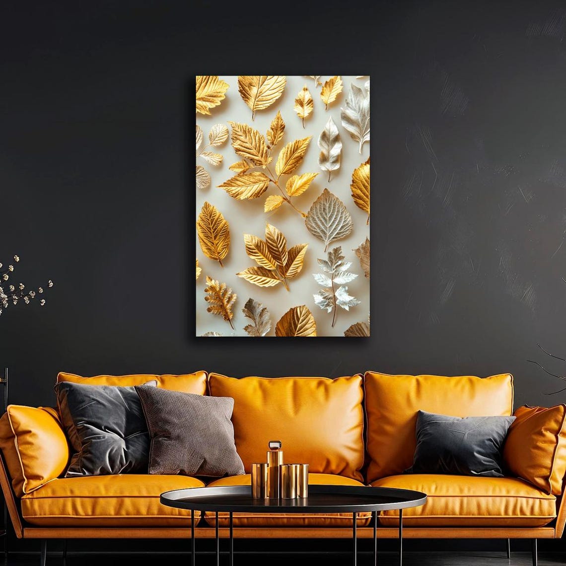 Gold Silver Leaves Elegant Metallic Botanical Fall Foliage Poster - Image 2