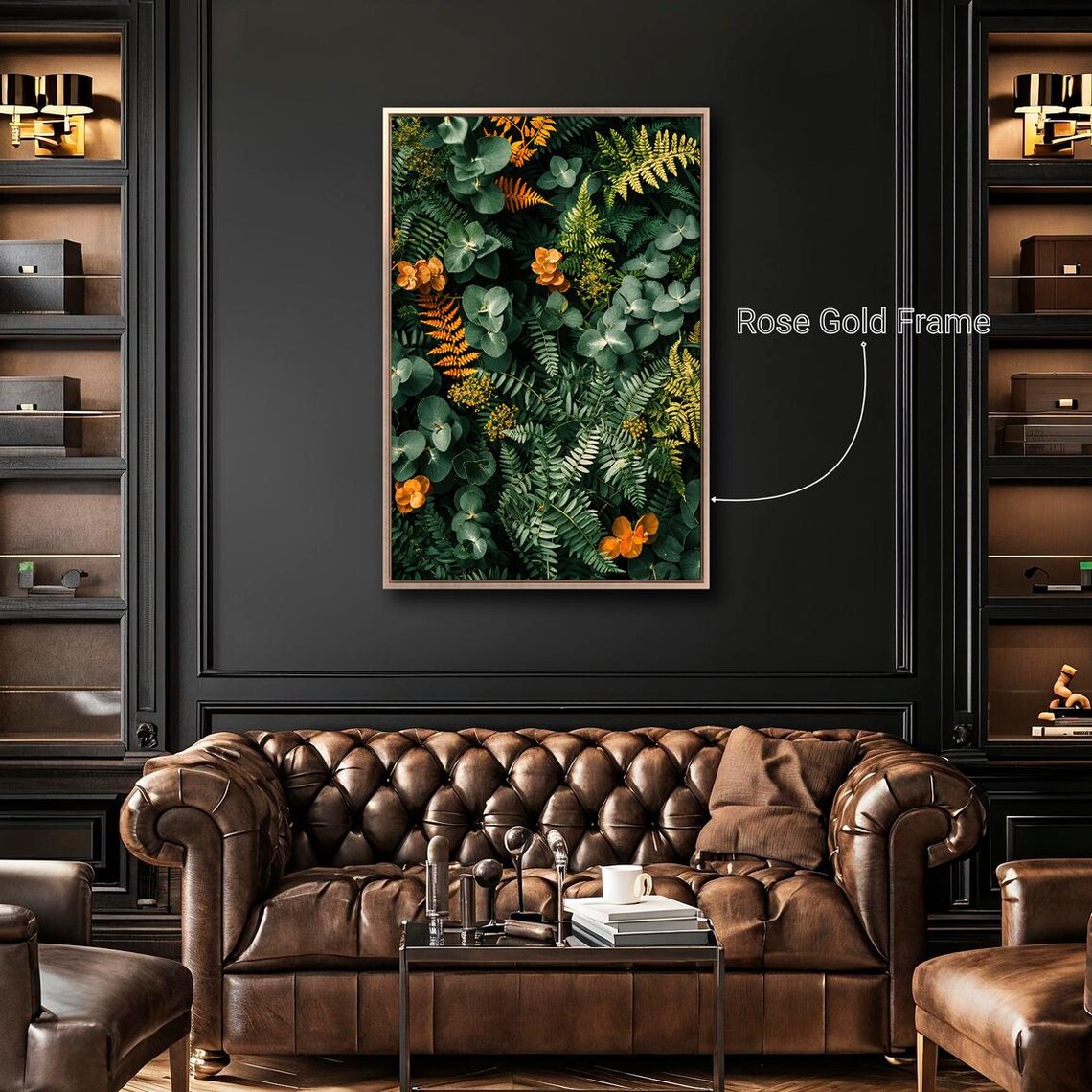 Vibrant Green Foliage Ferns Eucalyptus Orange Flowers Botanical Poster - Image 4