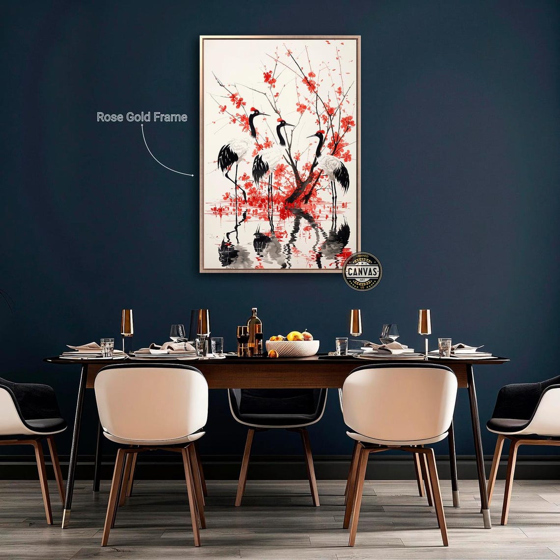 Red Crowned Cranes Red Cherry Blossom Water Reflections Poster - Image 5