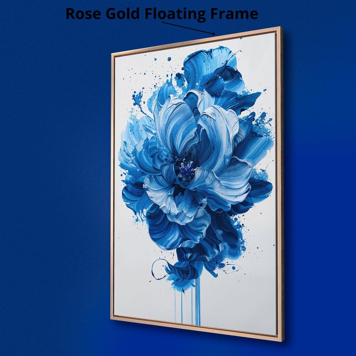 Vibrant Large Blue Abstract Flower Bold Brushstroke Splash Wall Art - Image 2
