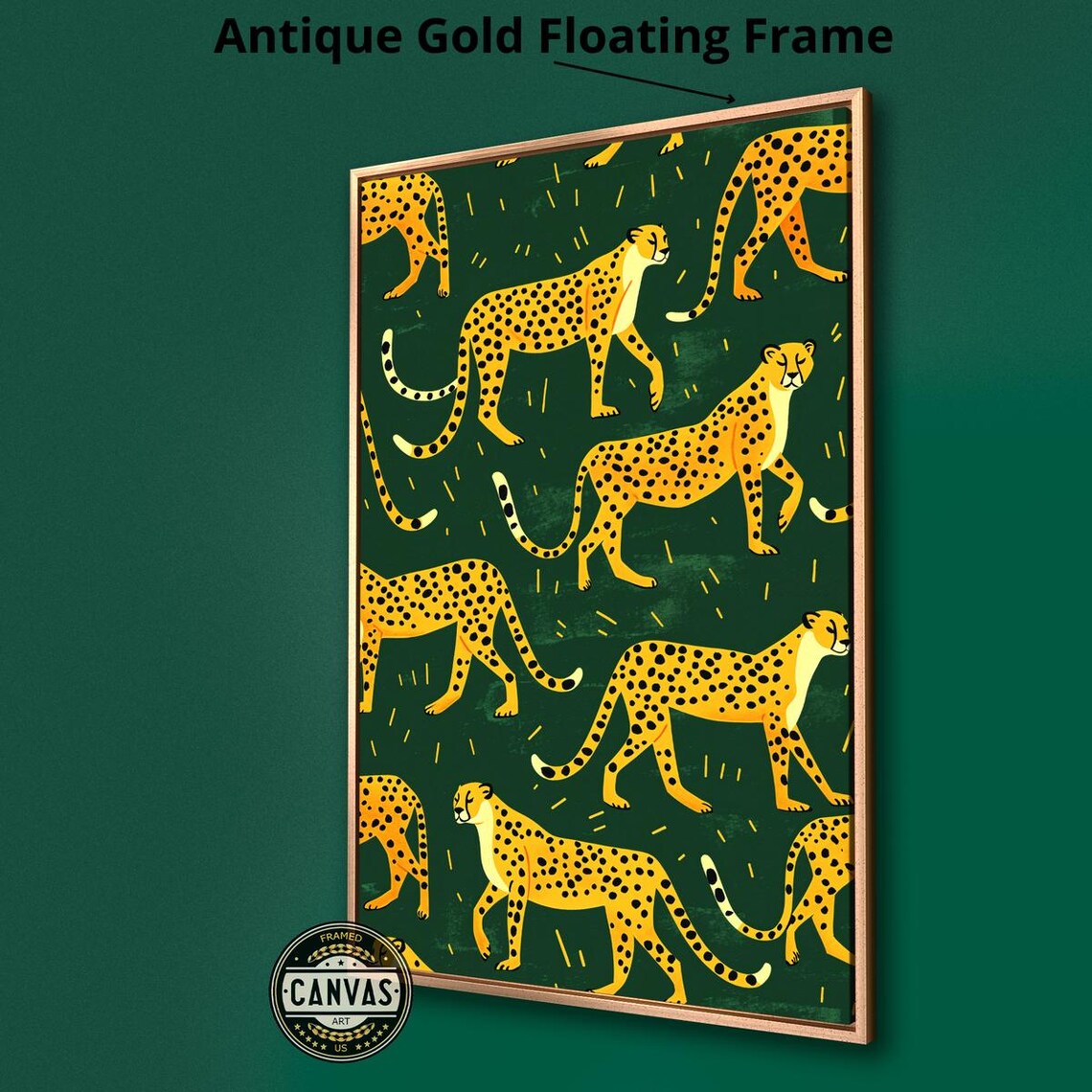 Cheetahs Pattern Dark Green Background Playful Safari Animal Art Poster - Image 2