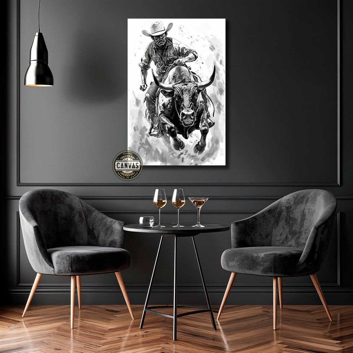 Bull Rider Rodeo Cowboy Black And White Western Sketch Art Poster - Image 3