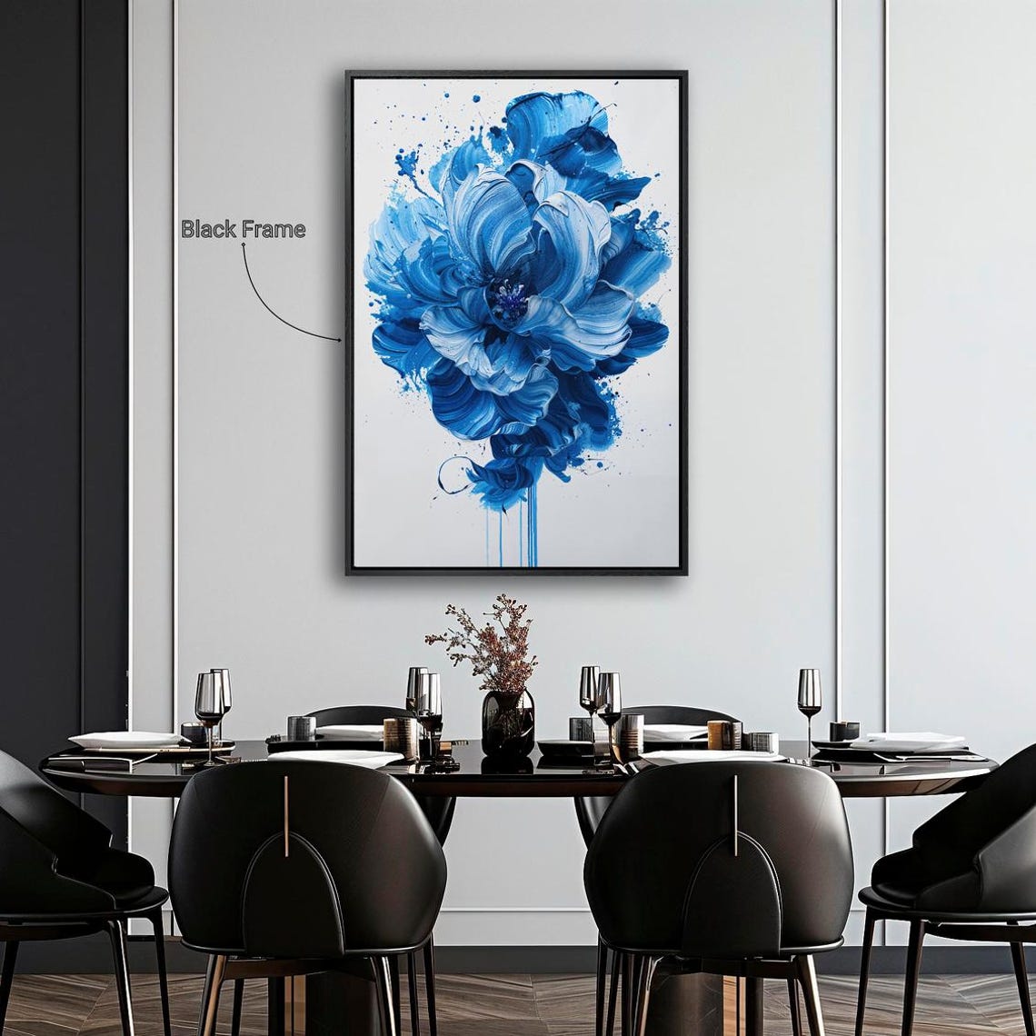 Vibrant Large Blue Abstract Flower Bold Brushstroke Splash Wall Art - Image 5