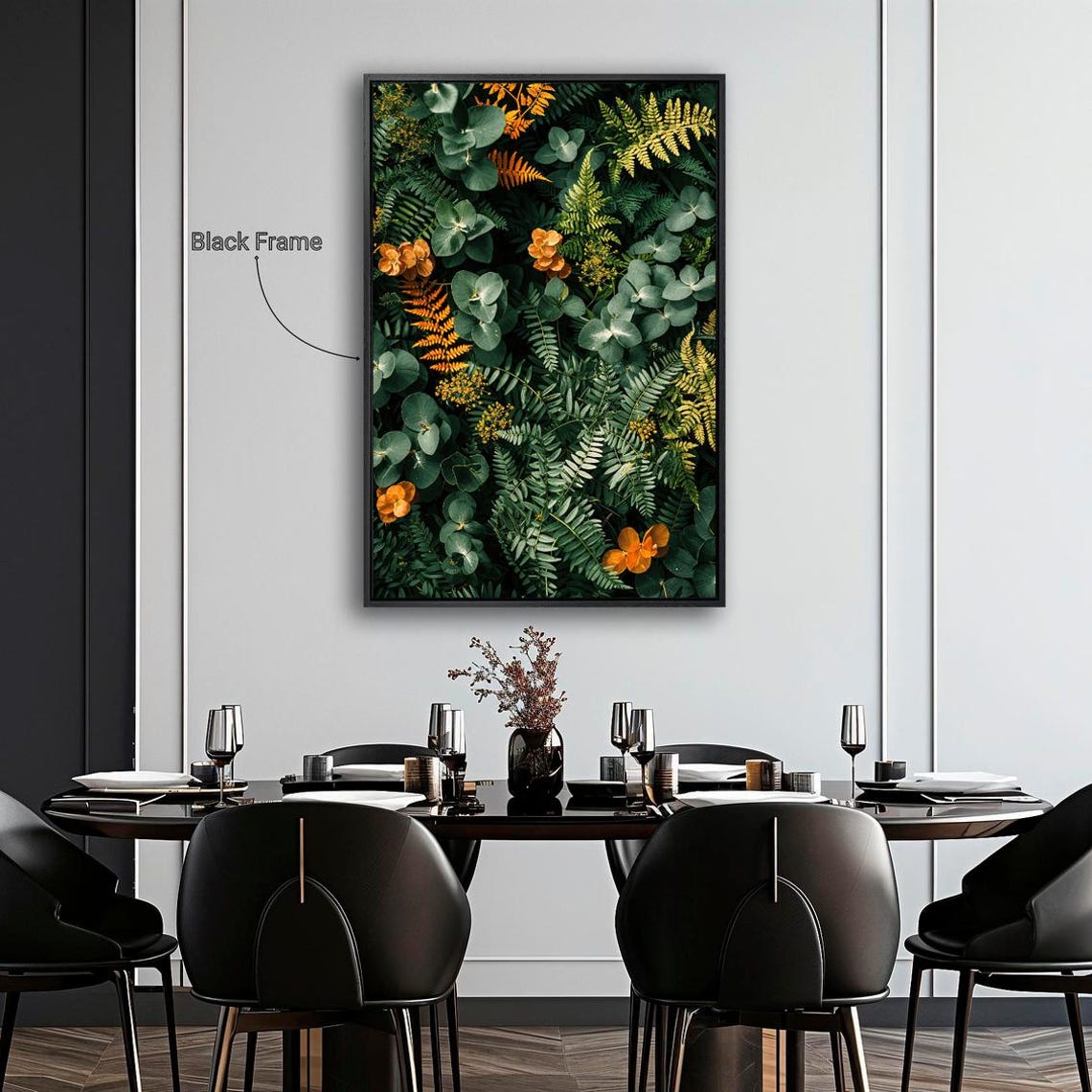 Vibrant Green Foliage Ferns Eucalyptus Orange Flowers Botanical Poster - Image 2