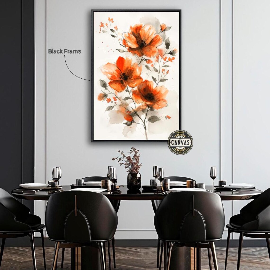 Orange Poppy Blooms Watercolor Floral Botanical Elegant Art Poster - Image 3