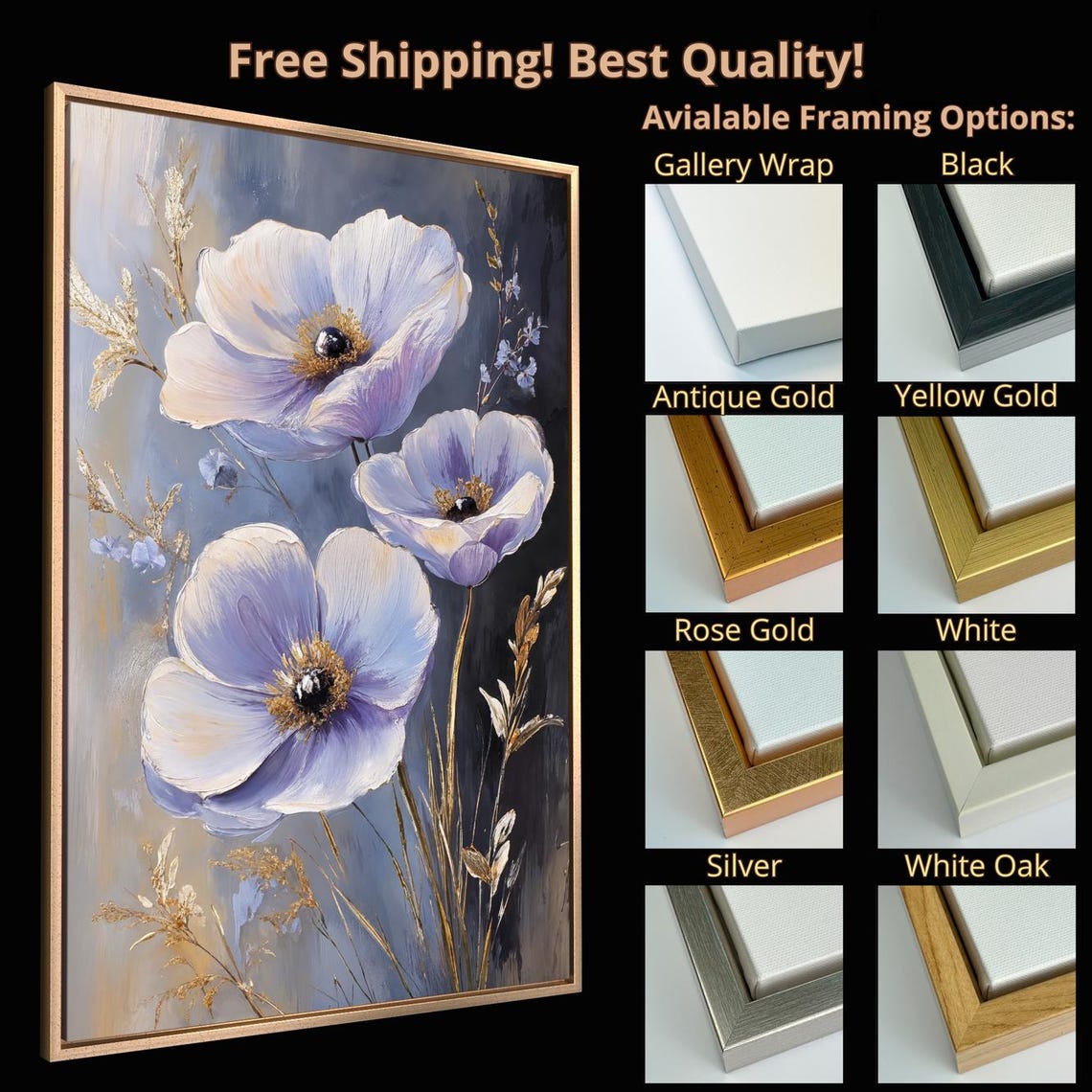Purple And White Wildflowers Vertical Floral Painting Wall Poster - Image 5