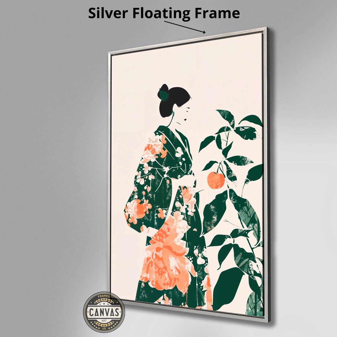Japanese Woman In Green Floral Kimono Minimalist Asian Wall Poster - Image 4