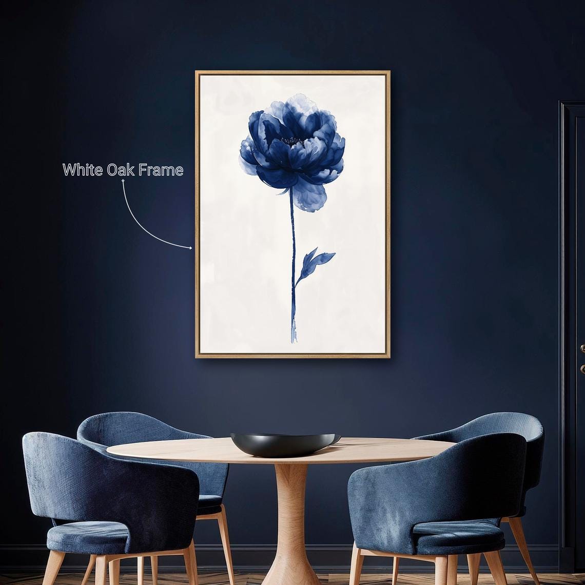 Blue Peony Single Stem Minimalist Watercolor Botanical Wall Art Print - Image 5