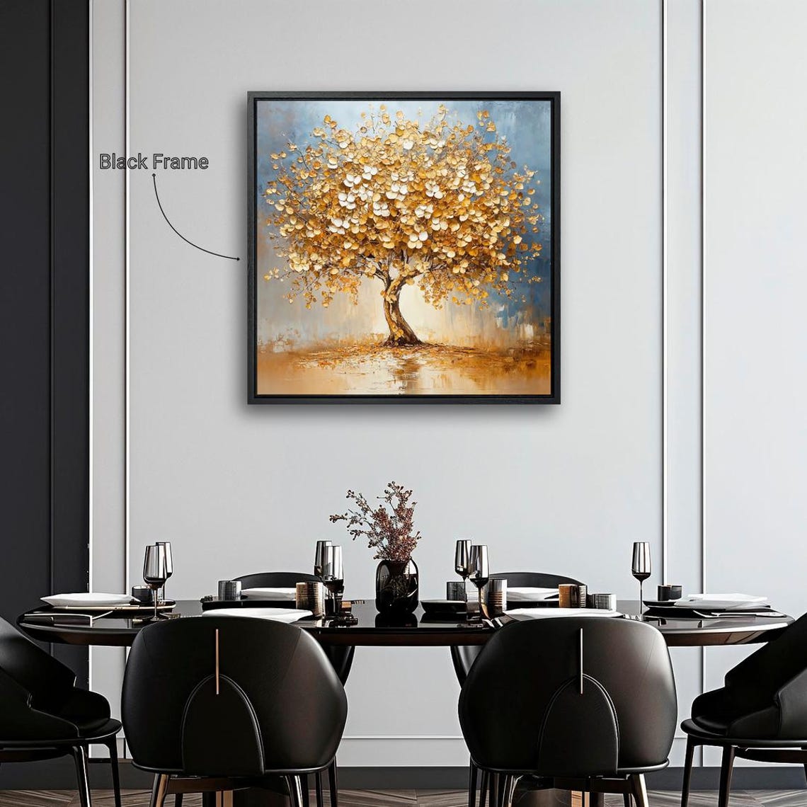 Golden Tree Of Life With White Blossoms Abstract Painting Wall Poster - Image 2