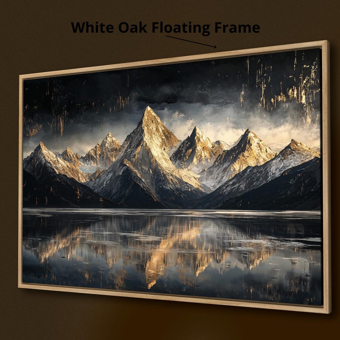 Golden Snowy Mountain Peaks Lake Reflection Panoramic Landscape Print - Image 3