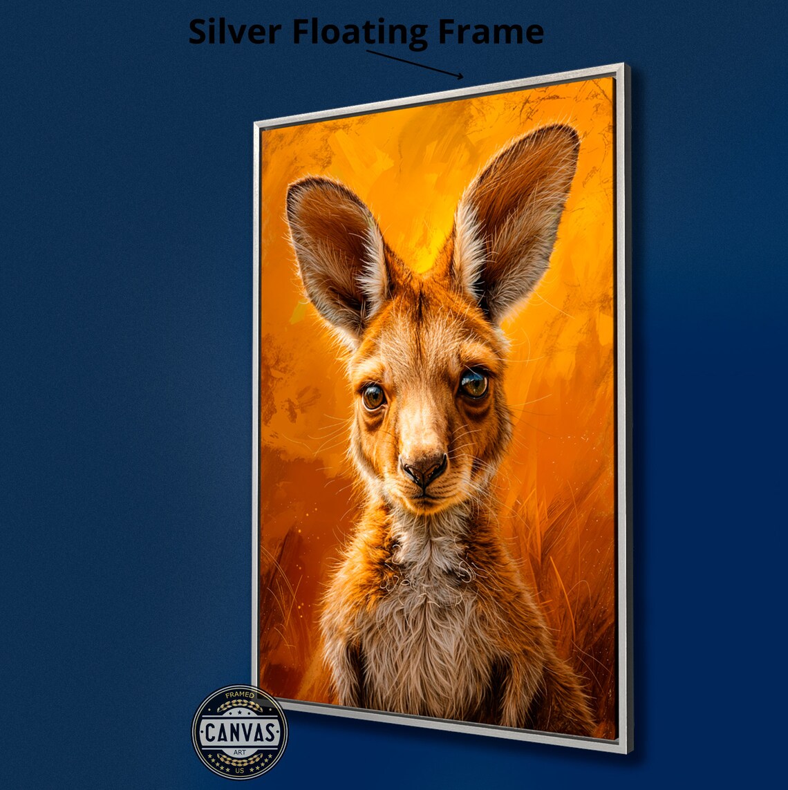 Cute Baby Kangaroo Portrait Vibrant Orange Background Wildlife Wall Poster - Image 3