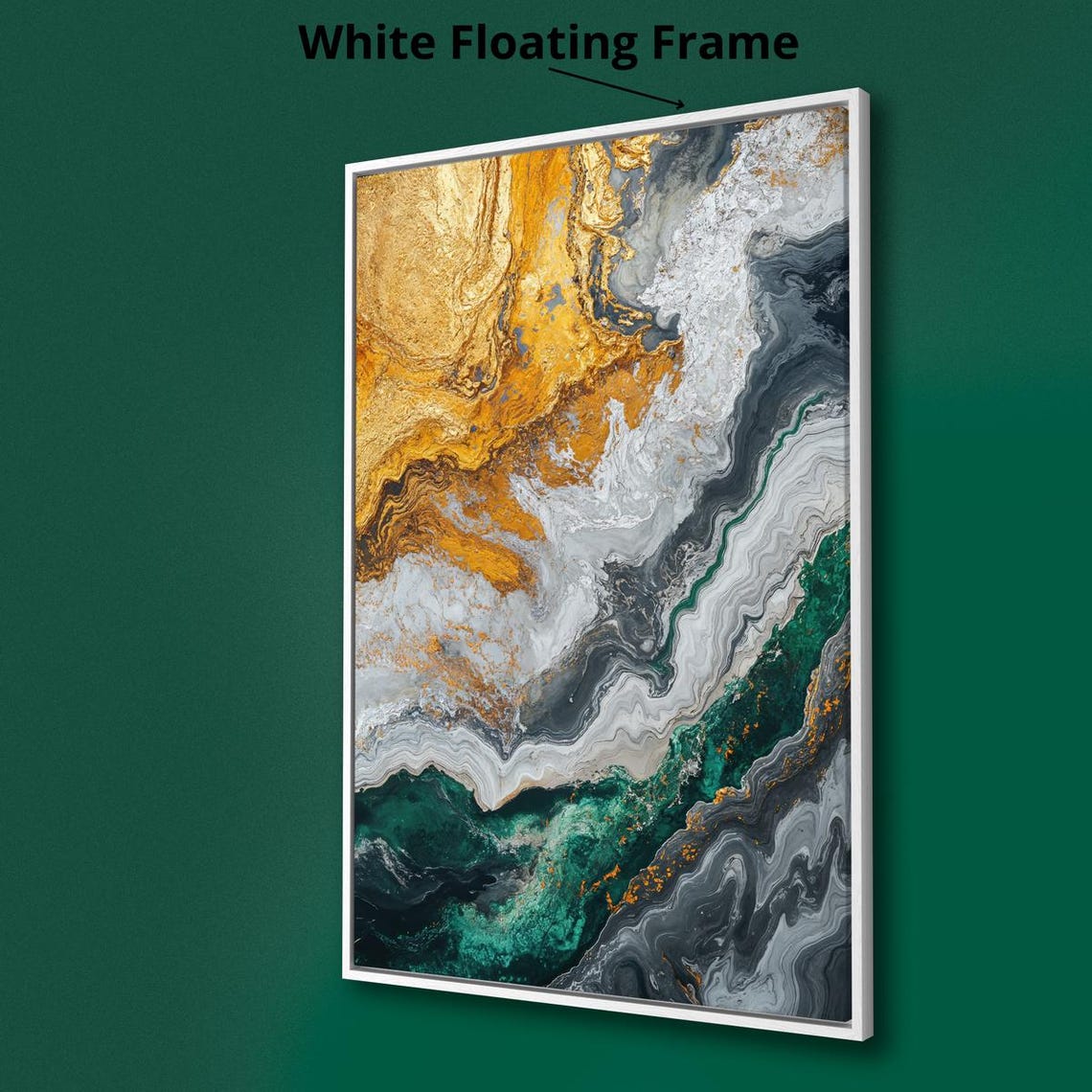 Emerald Green Gold Gray Marble Swirls Abstract Luxury Art Print - Image 3