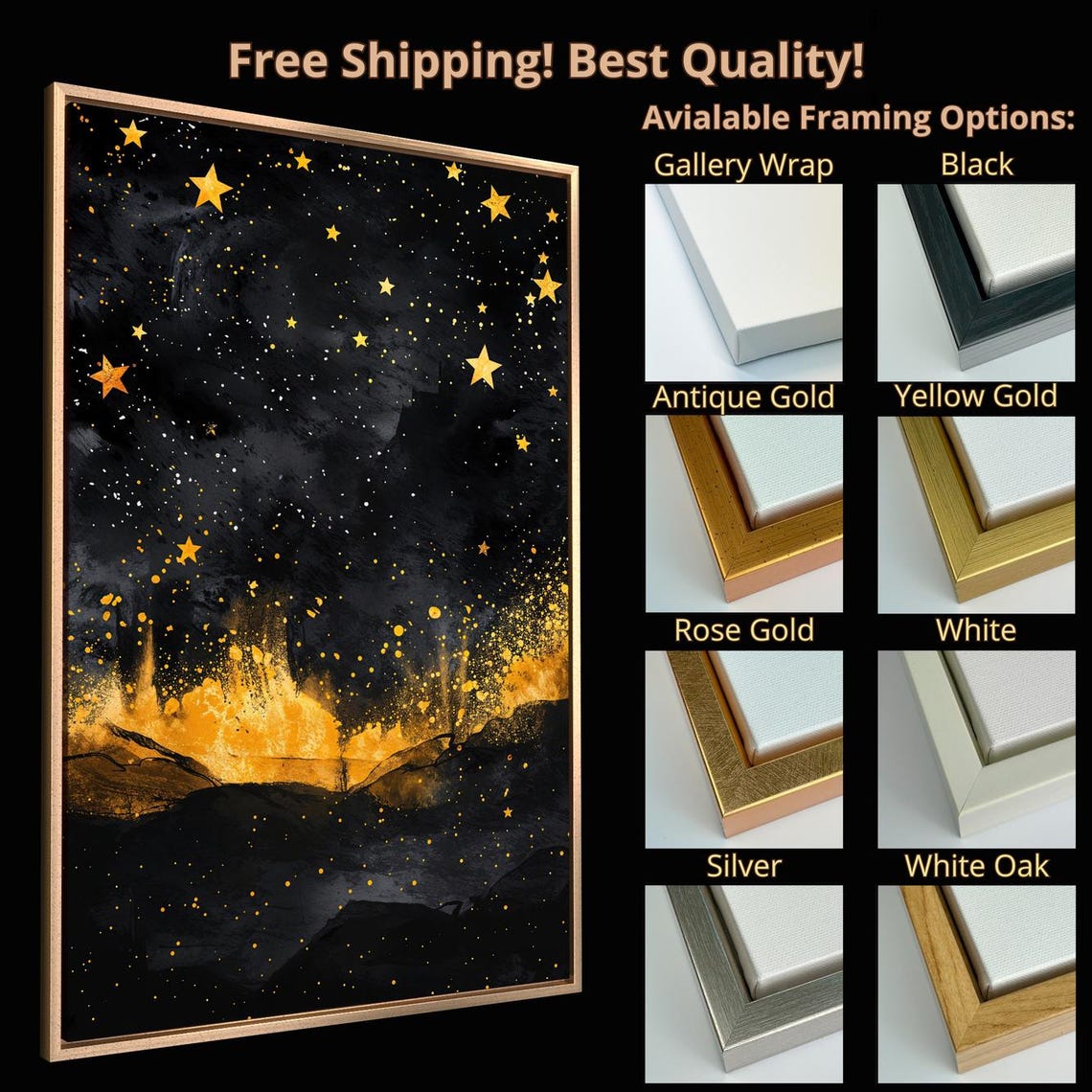 Golden Stars Black Night Sky Celestial Milky Way Glow Poster - Image 5