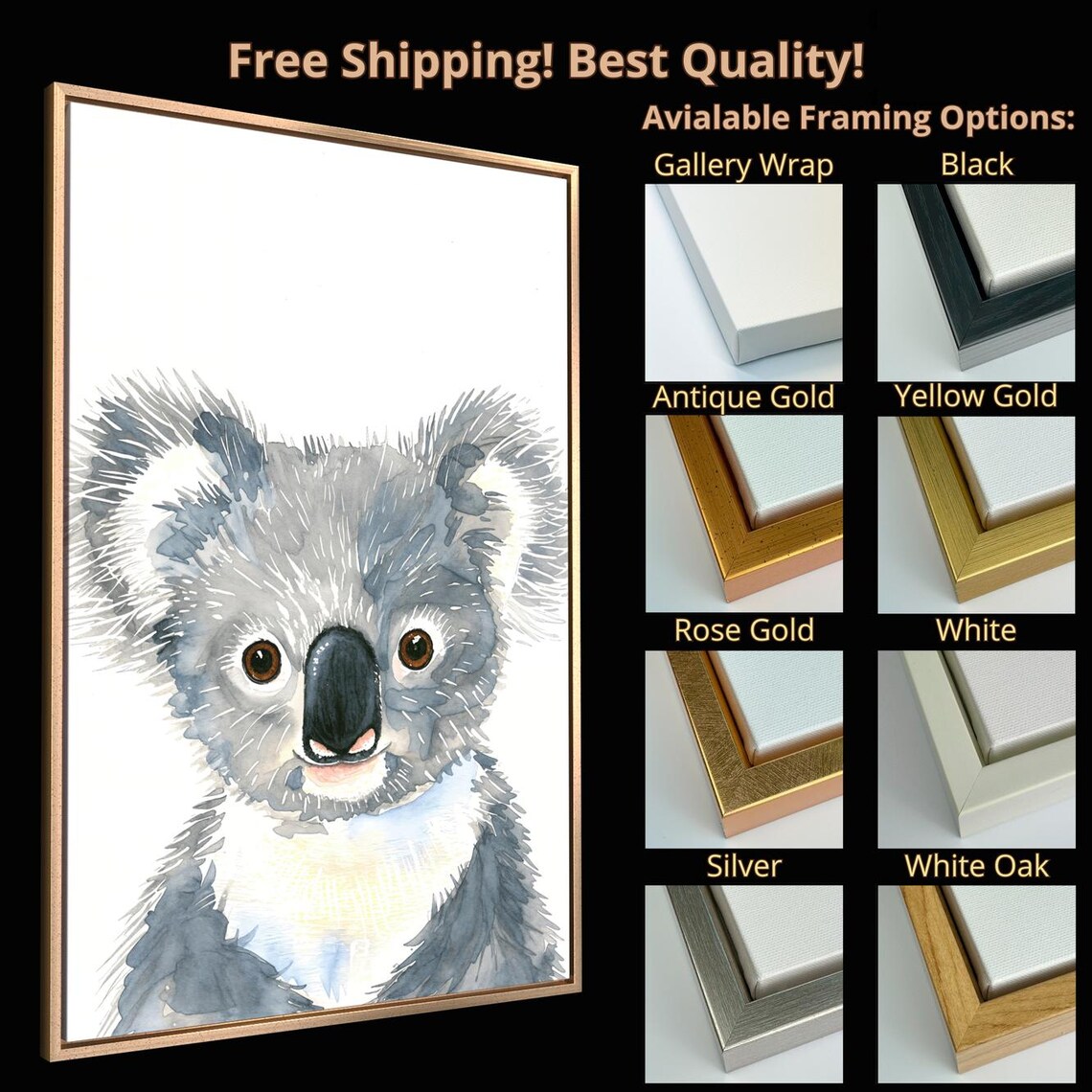 Cute Baby Koala Gray Watercolor Animal Portrait Nursery Poster - Image 4