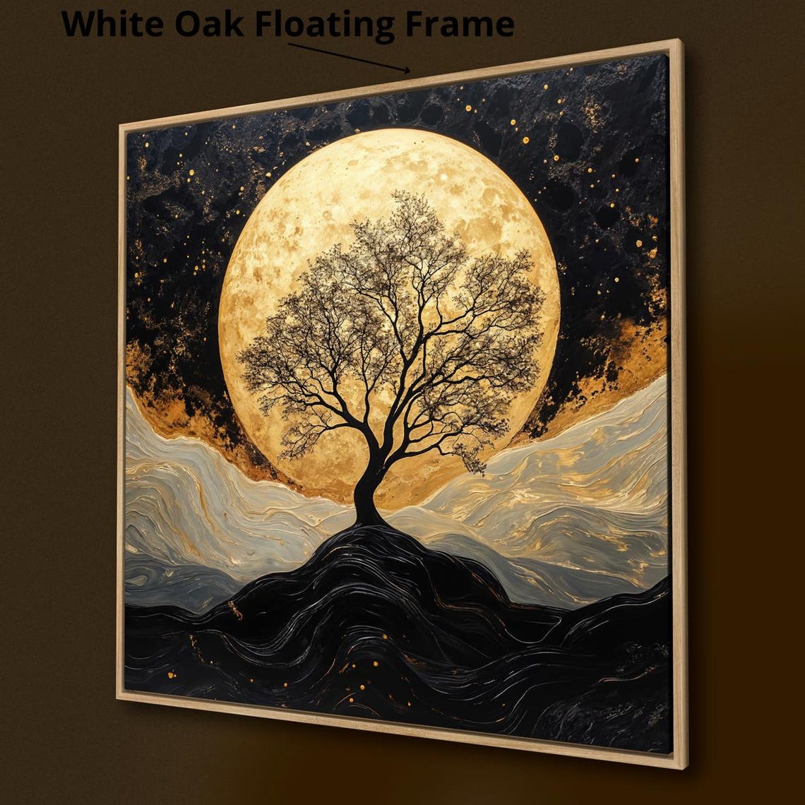 Black Tree Silhouette Golden Full Moon Mystical Night Sky Art Poster - Image 3