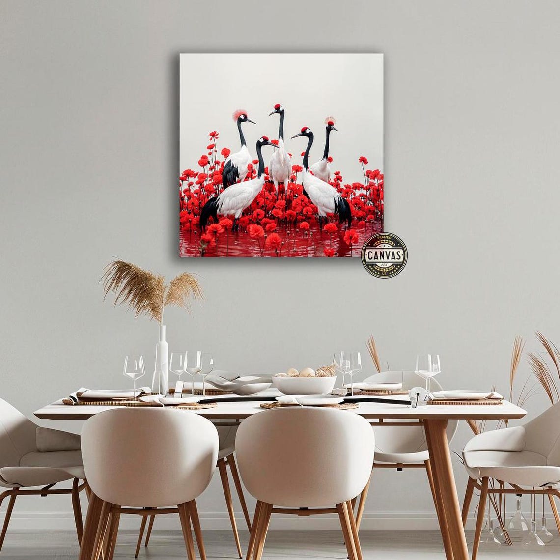 Red Crowned Cranes Among Scarlet Flowers Elegant Japanese Art Poster - Image 4