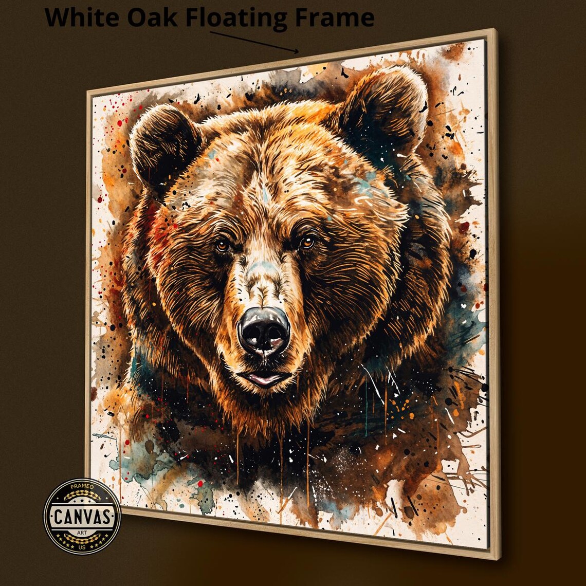 Brown Bear Portrait Watercolor Splatter Wild Animal Face Square Art Poster - Image 4