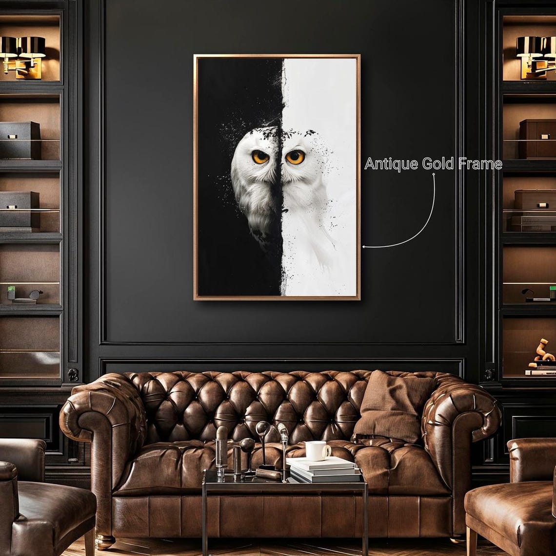 Snowy Owl Black White Split Background Abstract Wildlife Poster - Image 3