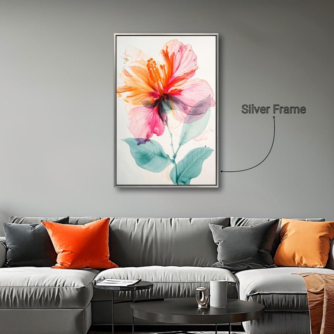 Hibiscus Flower Pink Orange Watercolor Botanical Floral Art Poster - Image 5