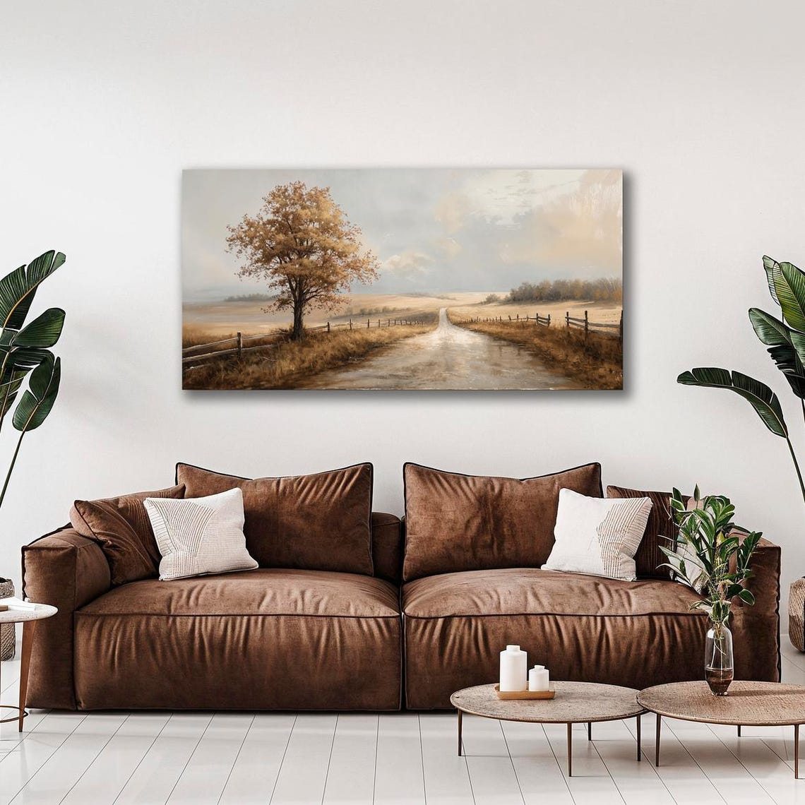 Autumn Country Road Golden Fields Fence Tree Farmhouse Poster - Image 2