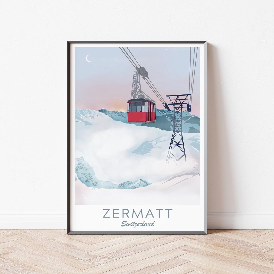 Switzerland Poster Winter Sports Travel Prints Travel Print Christmas Gift Switzerland Illustration Ski Snow Landscape Poster - Image 4