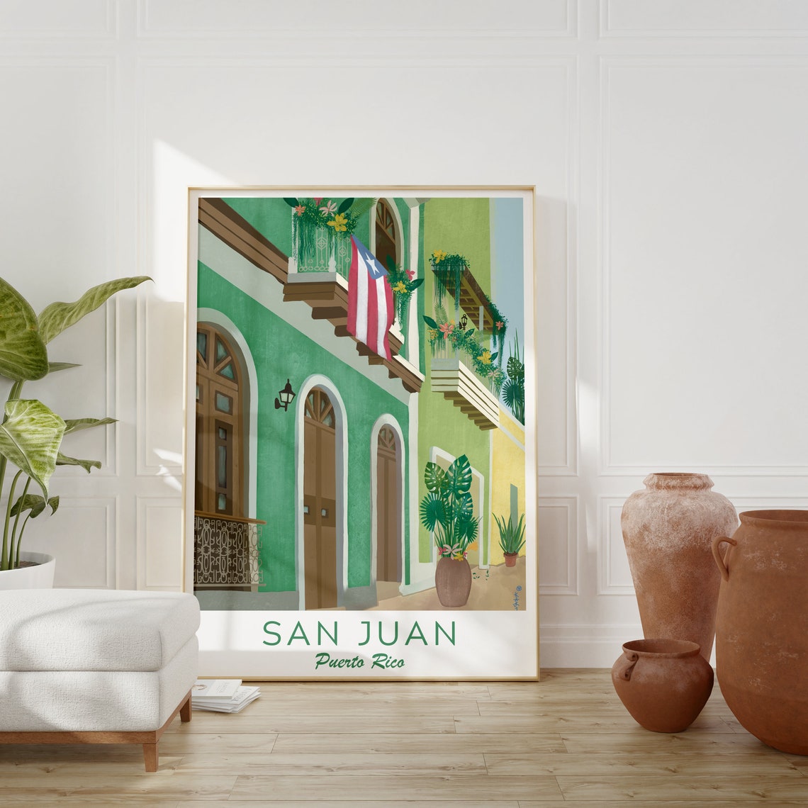 Puerto Rico Illustration San Juan Print Puerto Rico Wall Art Puerto Rico Gift Puerto Rican Flag Illustration Latin America Poster - Image 3