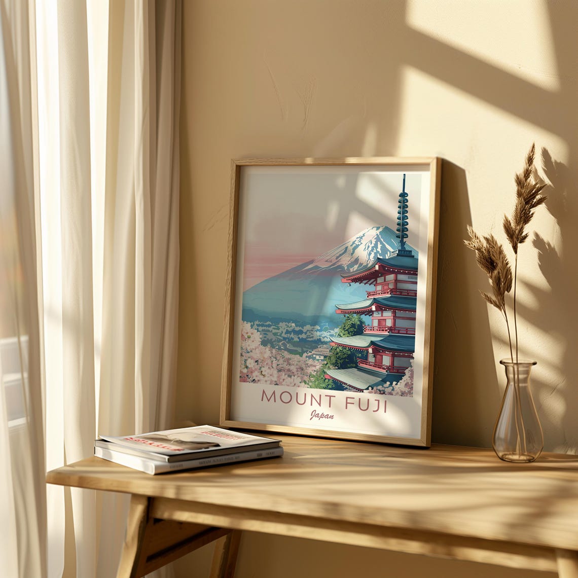 Mount Fuji Japan Cherry Blossoms Pagoda Spring Travel Poster - Image 4