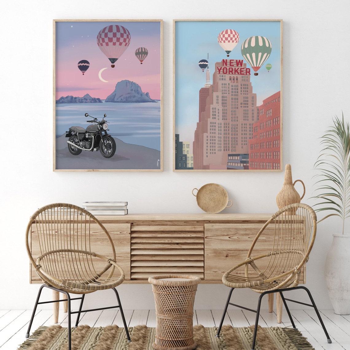 New York Illustration New York Travel Art Hot Air Balloons Wall Art Ny Travel Print Vintage Travel Poster New York Travel Poster - Image 3