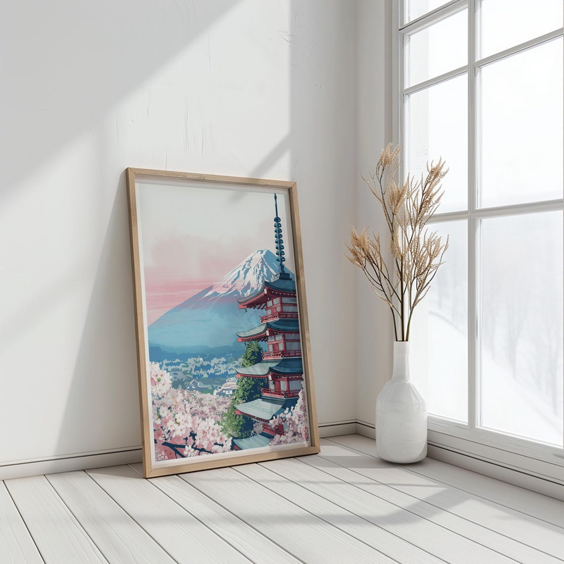 Mount Fuji Cherry Blossom Season Five Story Pagoda Art Poster - Image 3