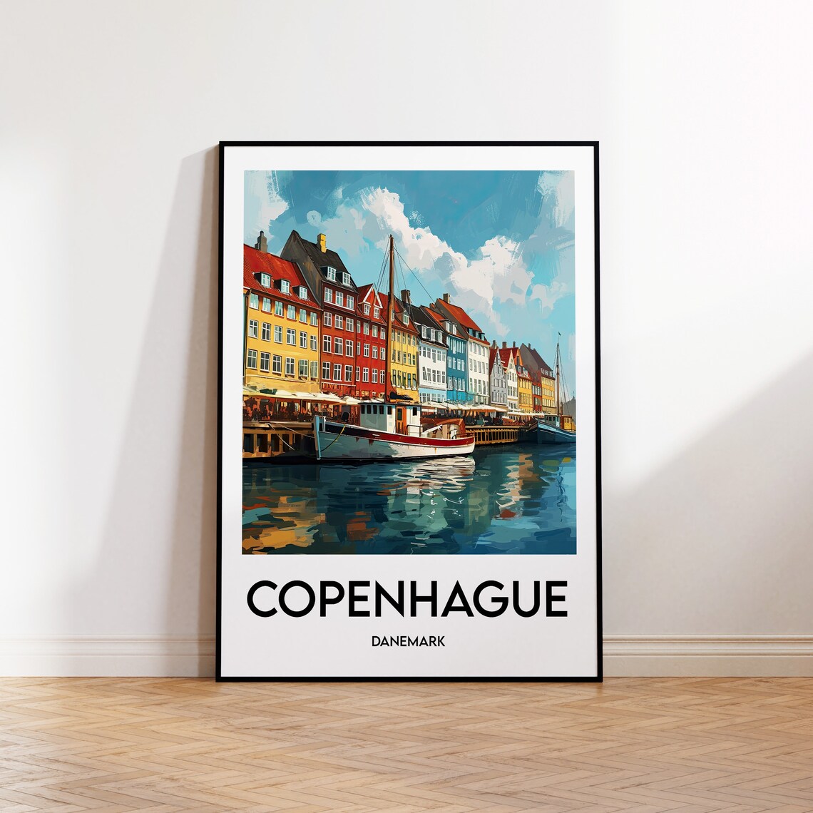 Copenhagen Denmark Colorful Harbor Nyhavn Retro Travel Art Poster