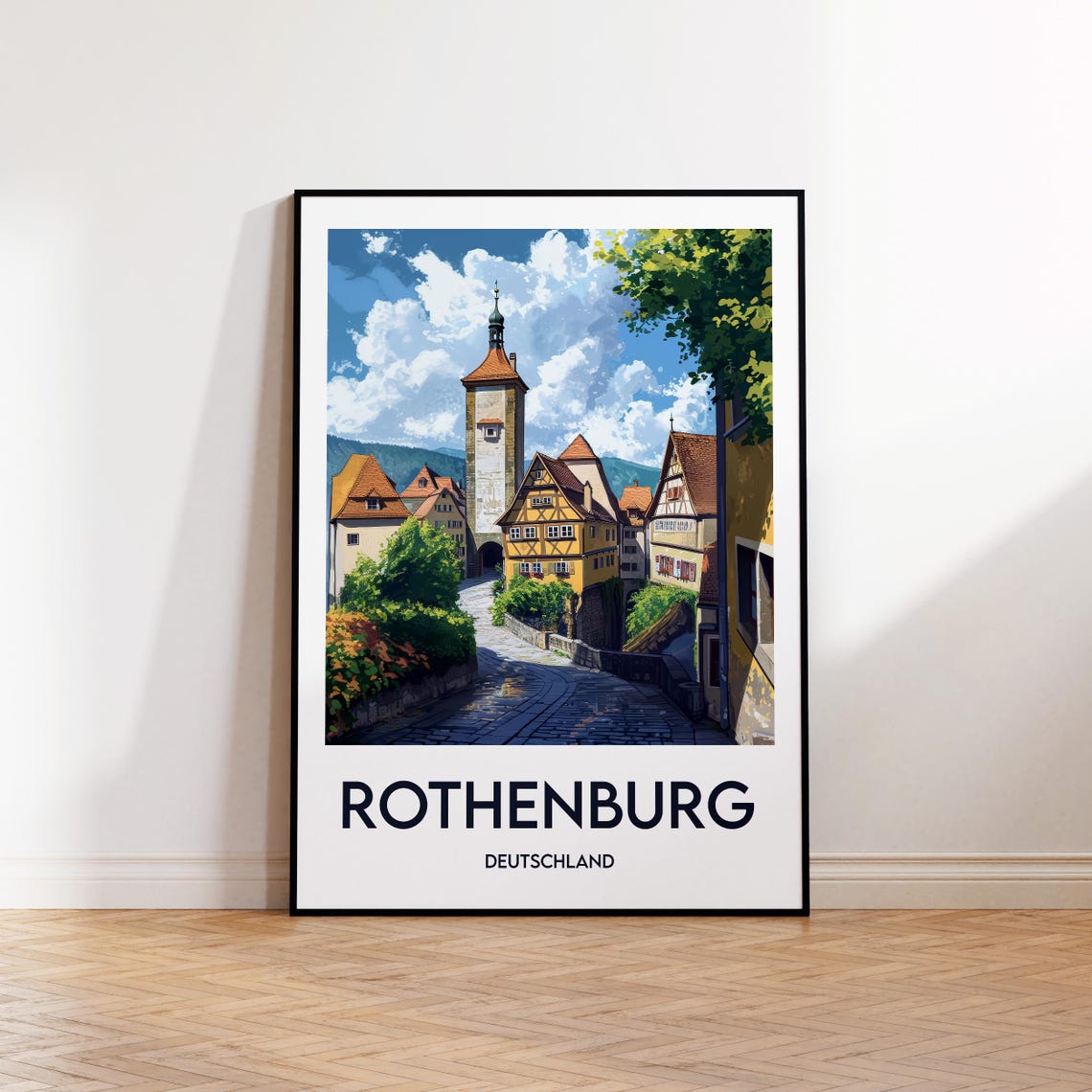 Rothenburg Germany Medieval Street Tower Vintage Travel Poster
