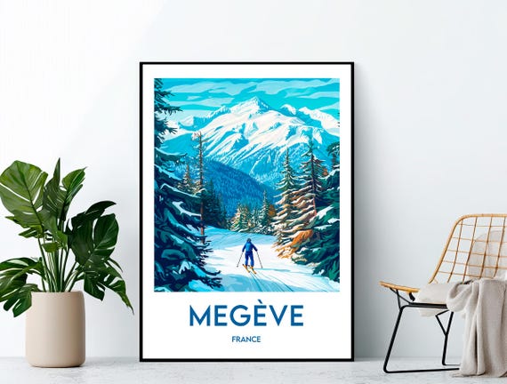 Megve Poster Ski Resort Art Print France Vintage Travel Gift
