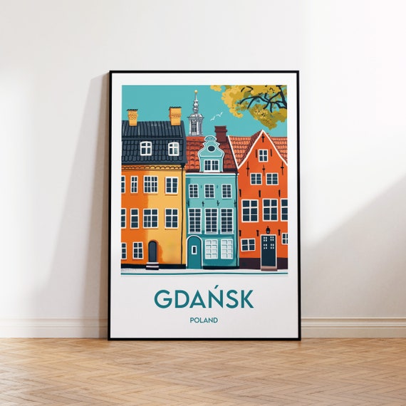 Gdask Poster Gdansk Art Print Poland Illustration Vintage Travel Gift