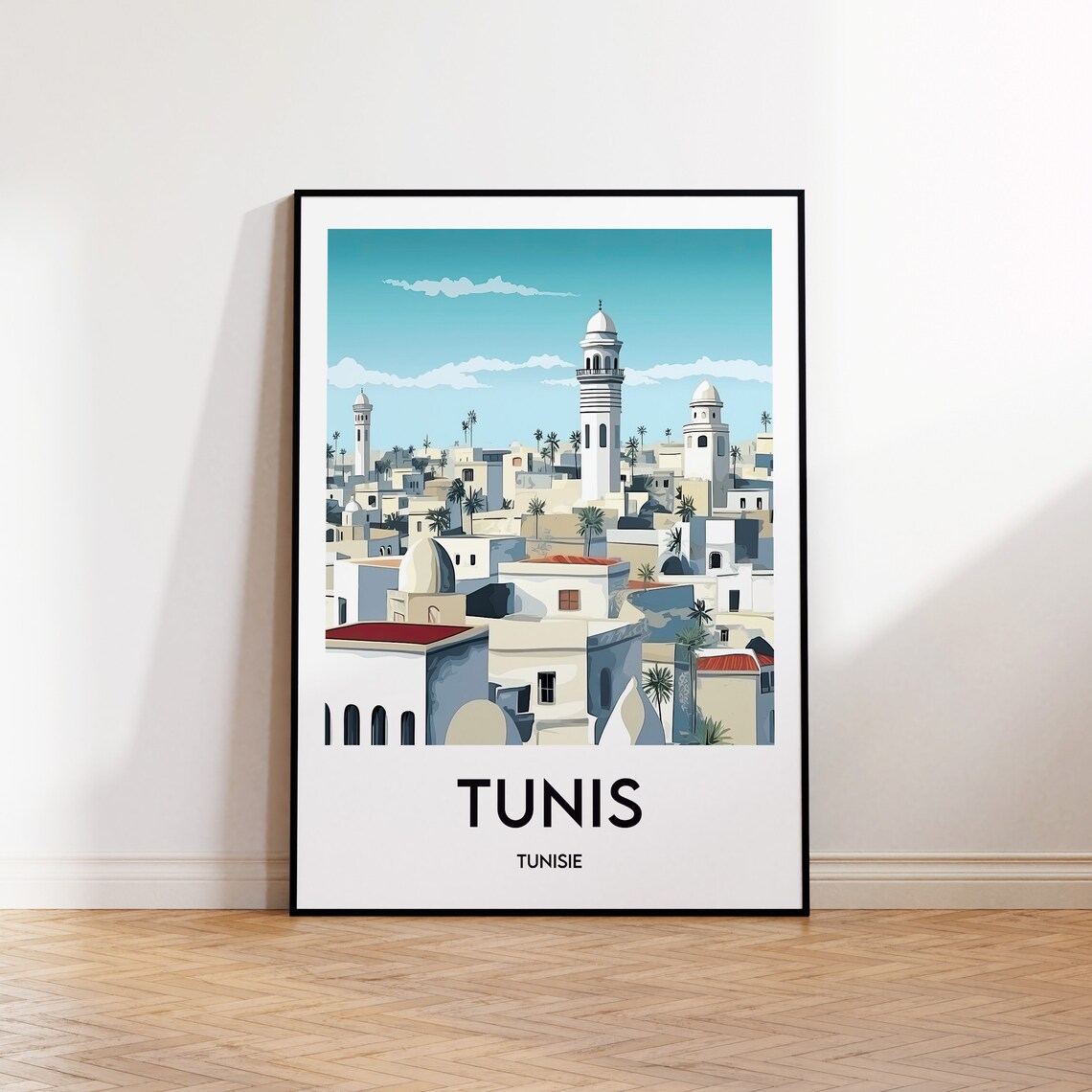 Tunis Tunisia Medina Minarets White Rooftops Vintage Travel Poster
