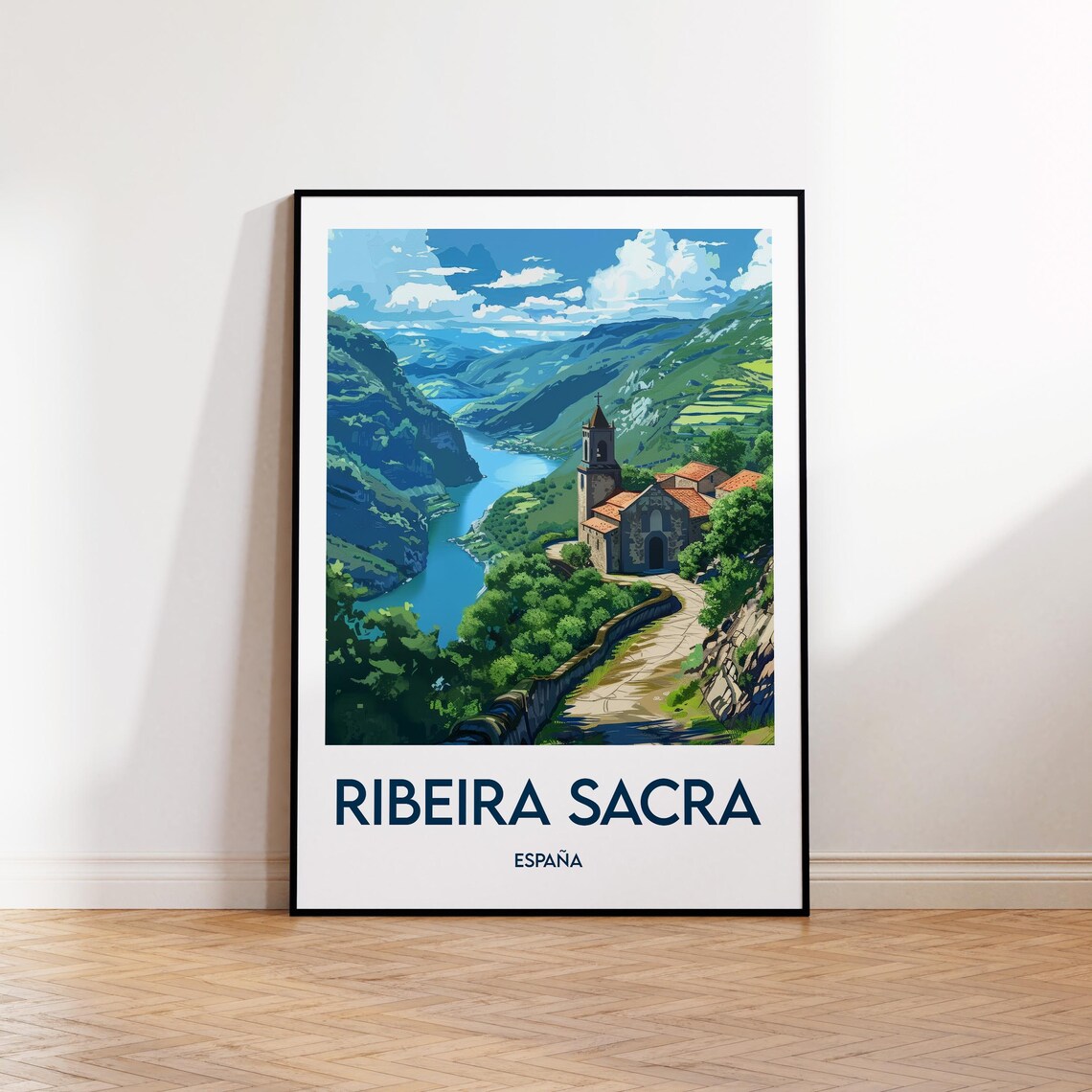 Ribeira Sacra Spain River Canyon Church Vintage Travel Poster