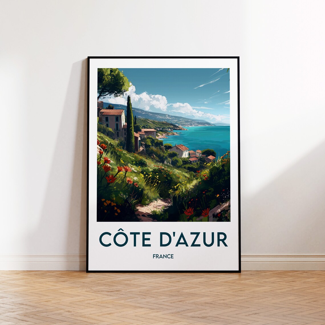Cote Dazur France French Riviera Coastal Village Travel Poster Art