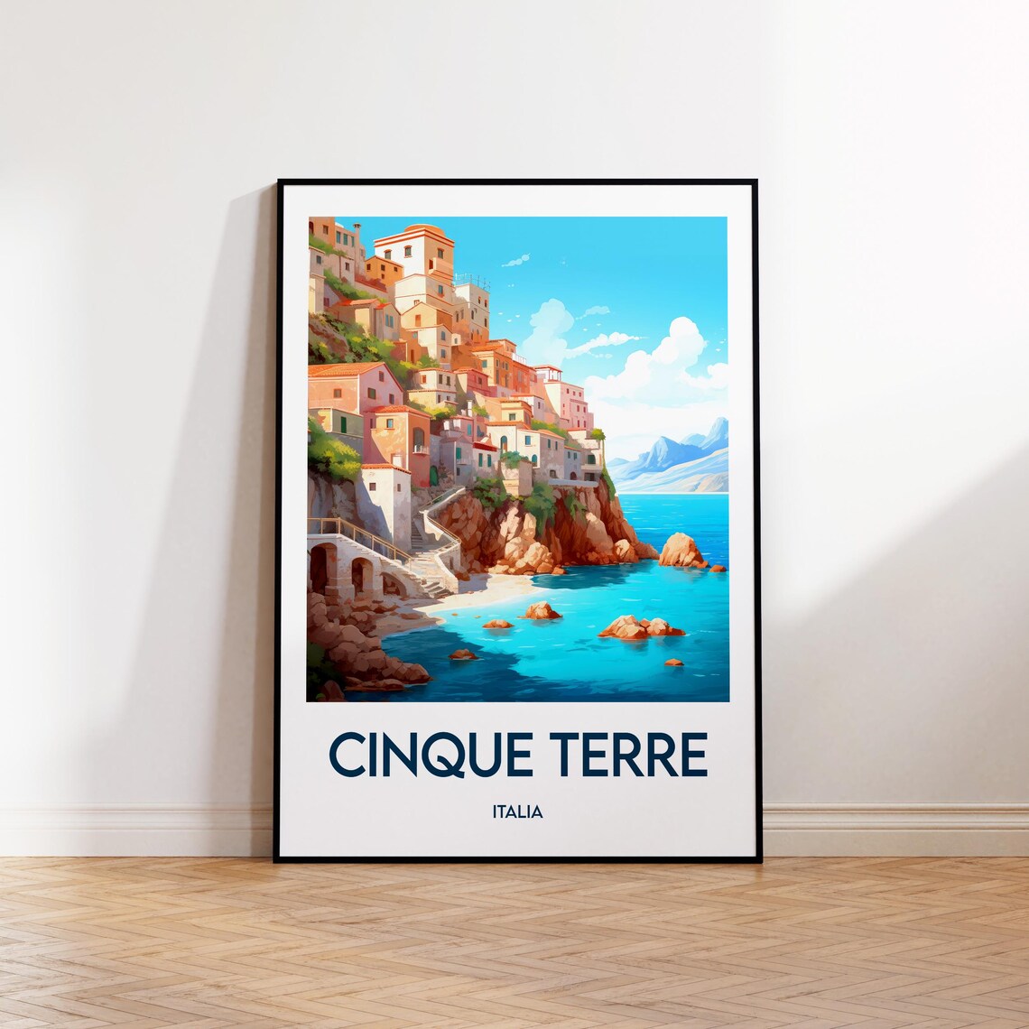 Cinque Terre Italia Cliffside Village Turquoise Sea Travel Poster