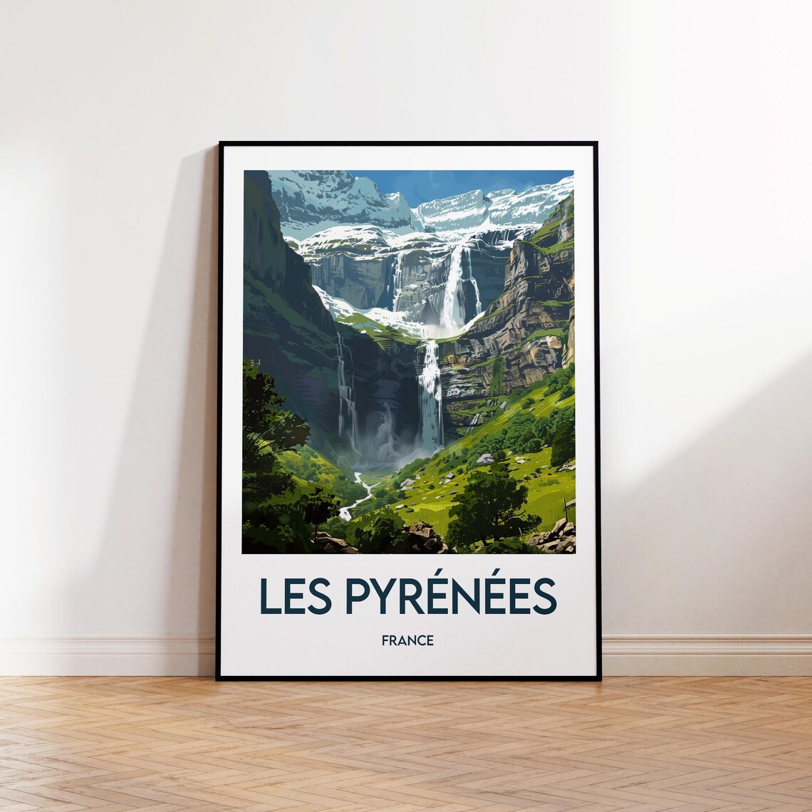 Les Pyrenees France Gavarnie Waterfalls Mountain Travel Poster