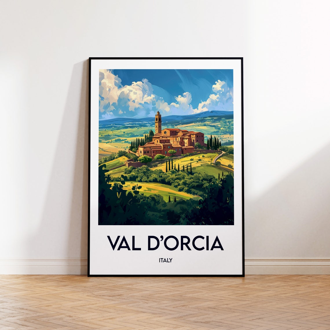 Val d'Orcia Italy Tuscan Countryside Cypress Hill Village Poster